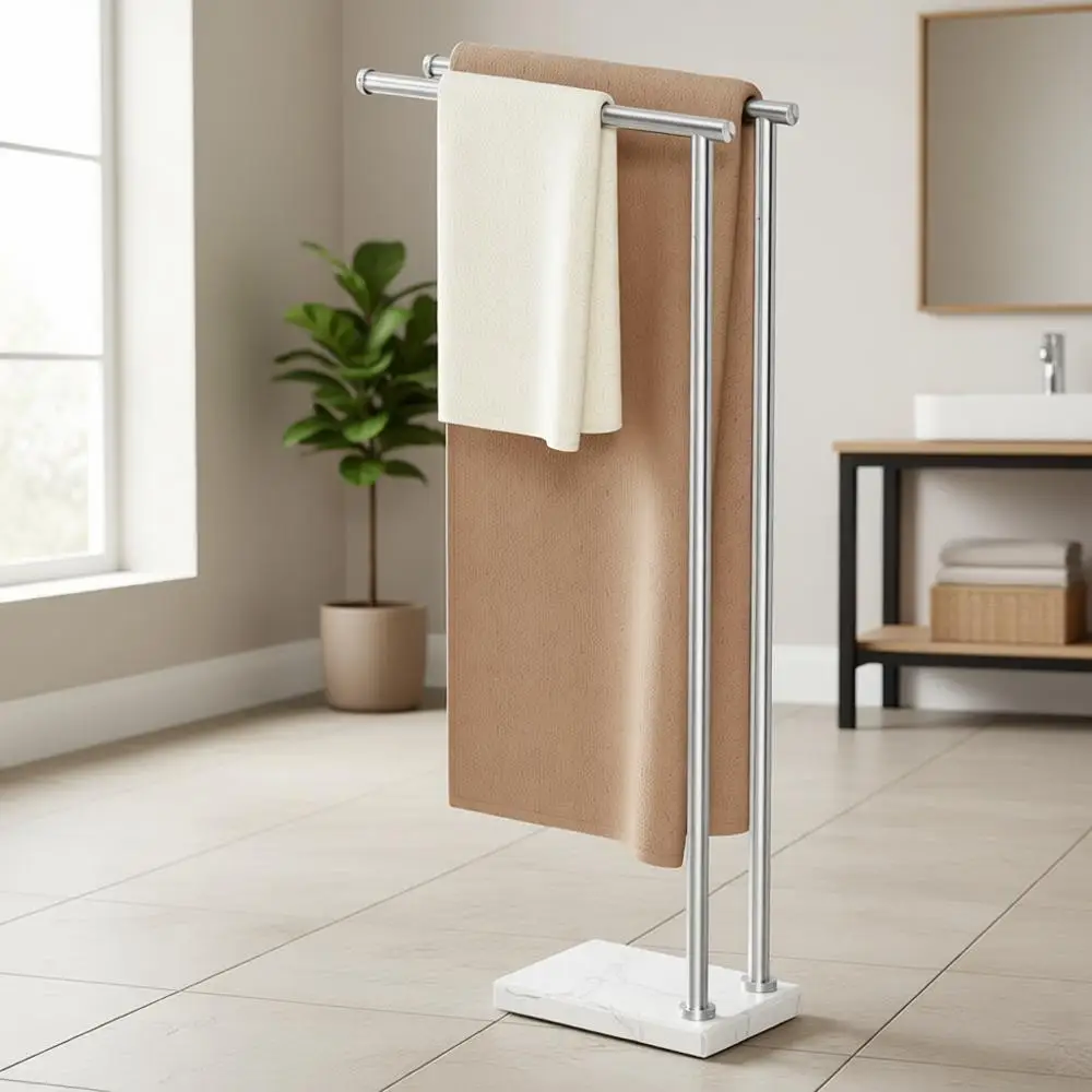 

Двухуровневая подставка для полотенец из нержавеющей стали с толстой мраморной основой для ванной комнаты