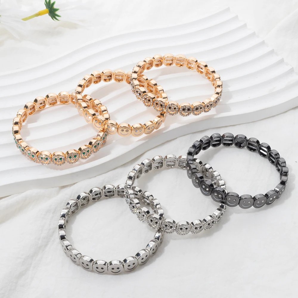 JOLDHAF Gold Color Happy Bangle For Women Inlaid Diamond Elastic Bracelets Dice Hand Accessory
