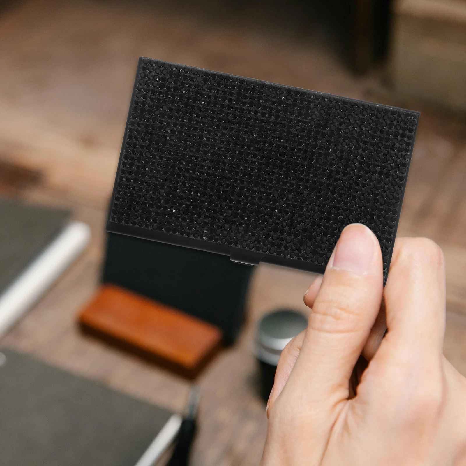 

Rhinestone Business Card Holders Aluminum Alloy Metal Case Large Capacity for Business Cards Credit Cards ID for Men Women