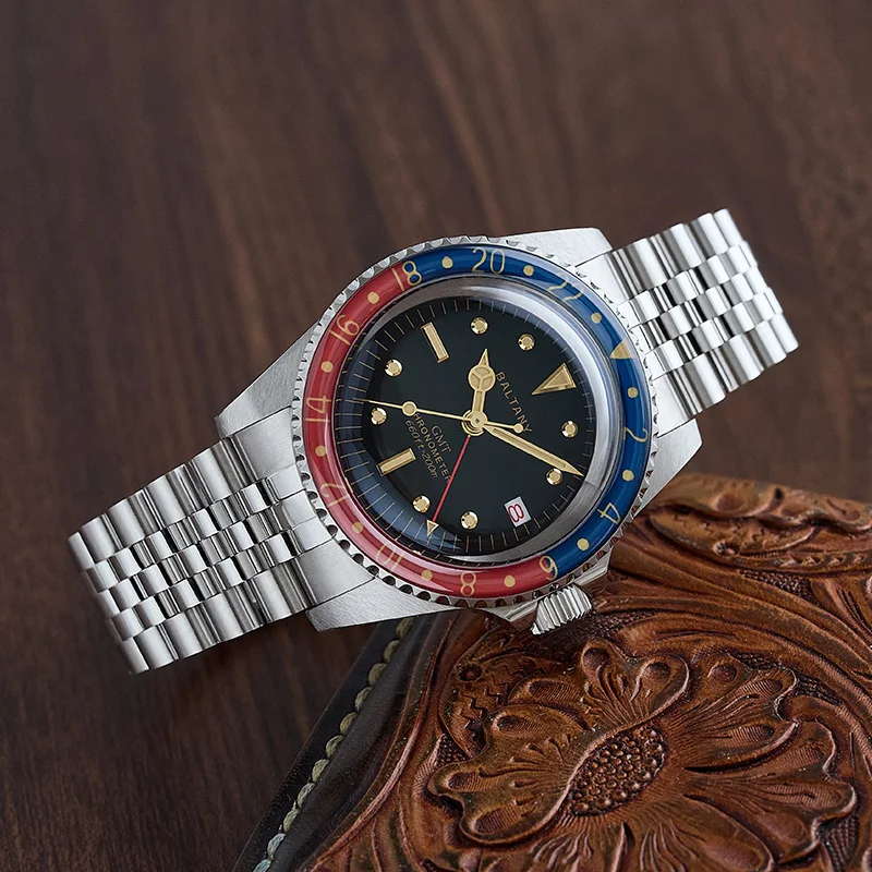 Baltany New 39mm NH34 Vintage GMT Watch Cola Bezel Dome Sapphire Jubilee Style Bracelet 20Bar Luxury Automatic Mechanical Watch