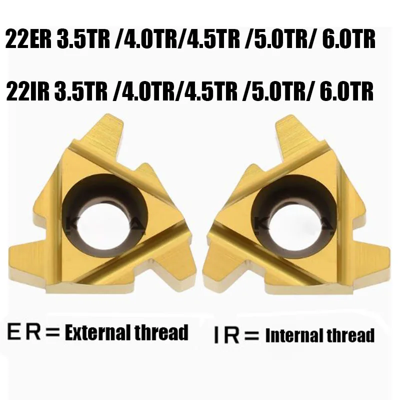 22ER 3.5 4.0 4.5 5.0 6.0TR /22IR 3.5 4.0 4.5 5.0 6.0TR  30° trapezoidal Inserção de rosqueamento de carboneto Para aço/aço inoxidável