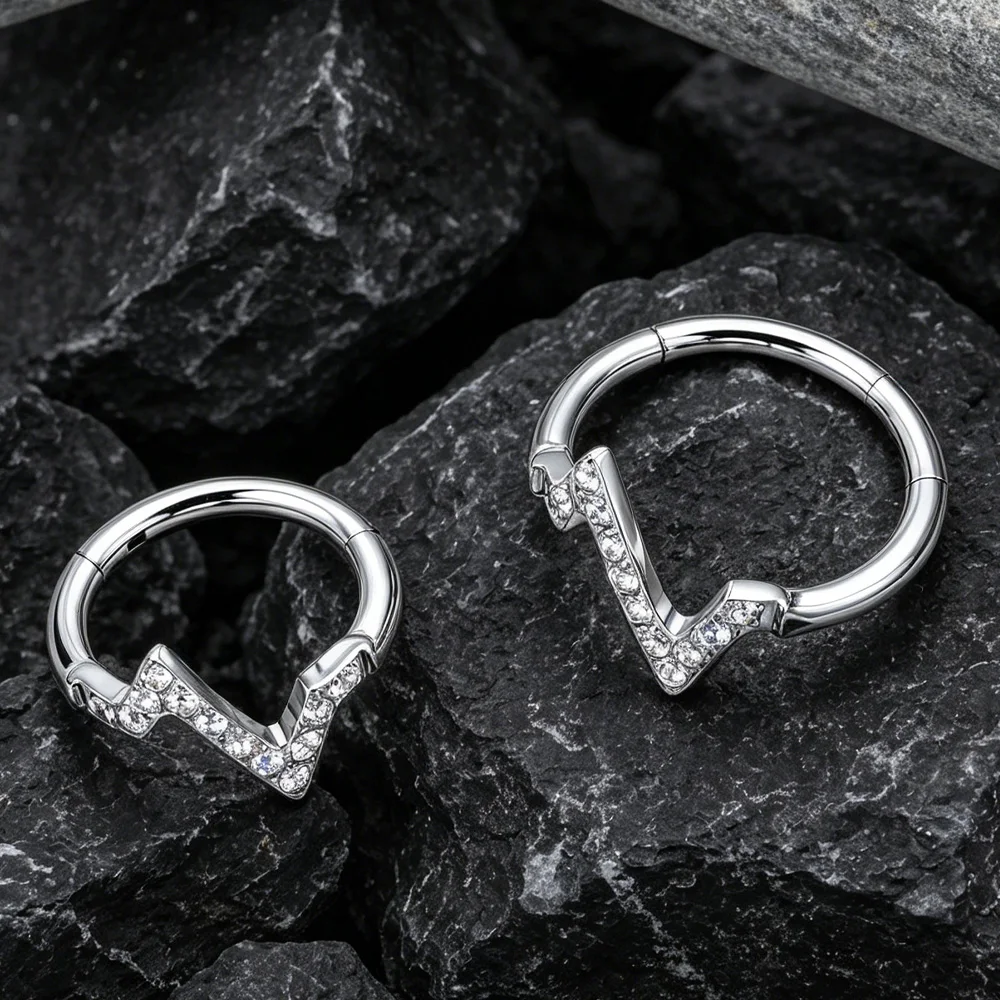 

G23 Titanium Heartbeat Clicker Ring CZ Hinged Segment Septum Helix Tragus Cartilage Earring Hypoallergenic Body Piercing Jewelry