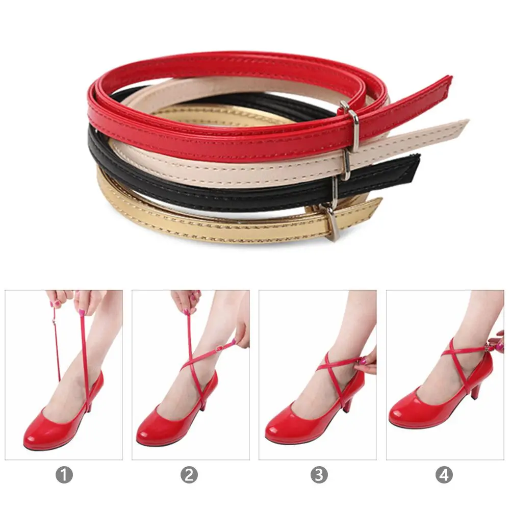 PU Leather Shoelace For Women High Heels Ankle Shoe Strap Metal Buckles Shoe Lace Tie Foot Care Accessories