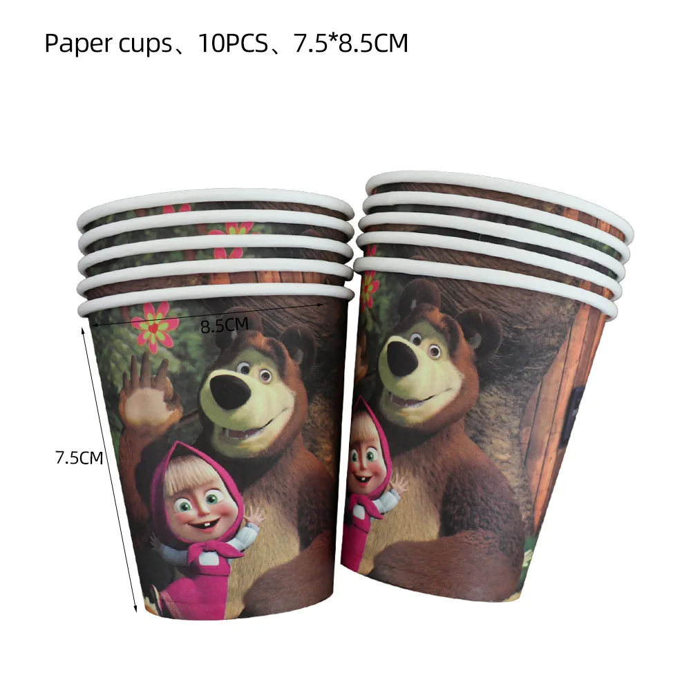 Mashas and the Bear Themed Party Decoration Disposable Tableware Set Balloons Cups Plates Napkins Kids Girls Birthday Party Supp