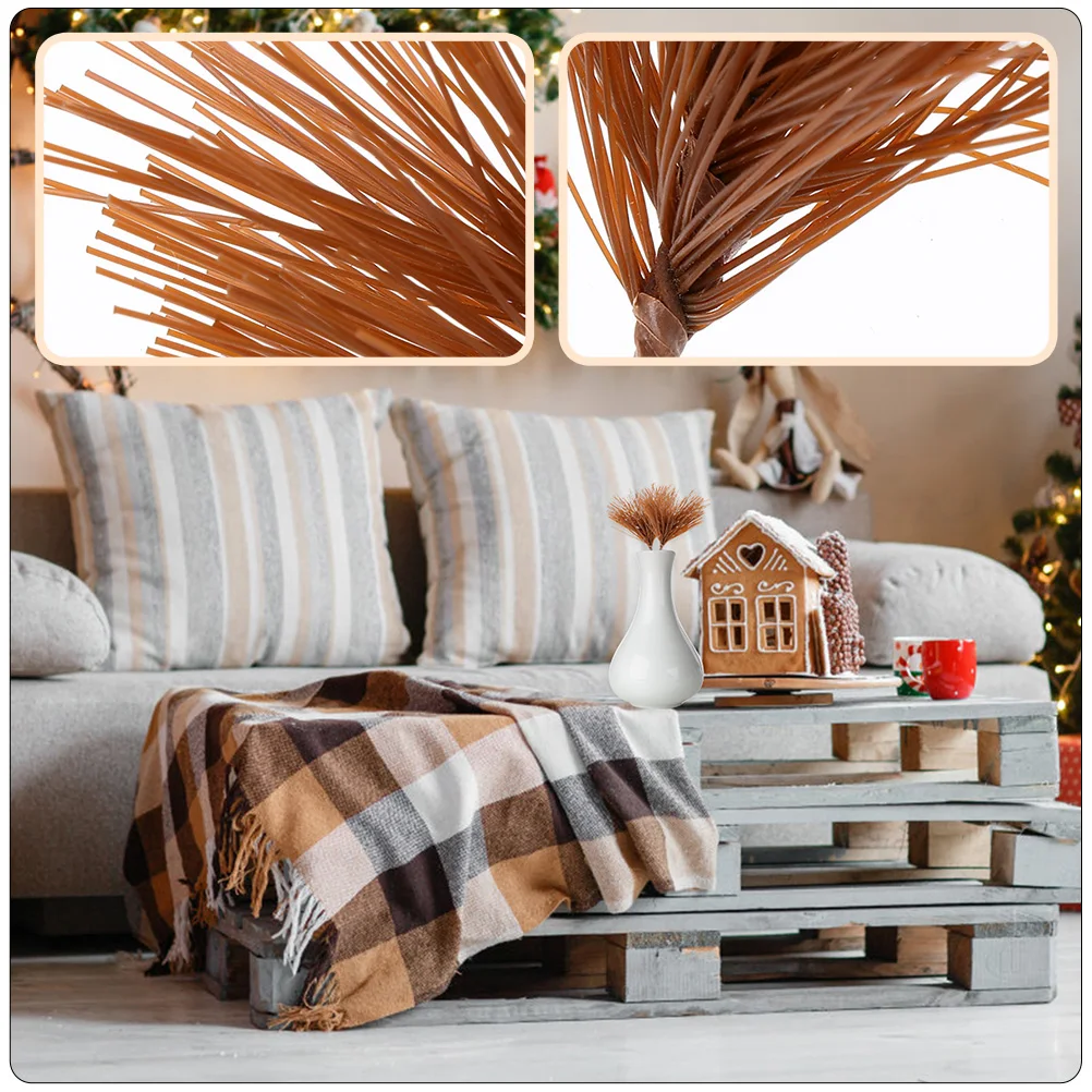 

50 Pcs Christmas Decor Simulated Pine Needle Accessories Artificial Stems Needles Branches Fake Wood for Decoration Brown