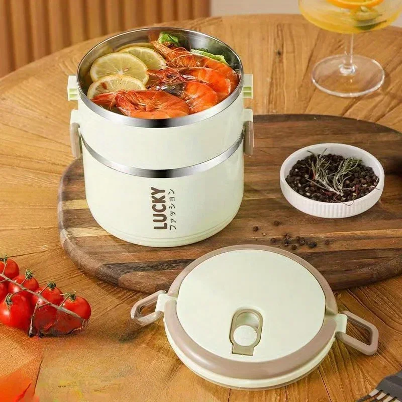 Large Capacity 1/2-layer Stainless Steel Insulated Lunch Box Student Office Worker Portable Insulated Lunch Box Home Bento Box