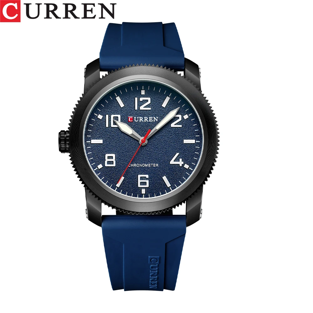 CURREN Sport Chronograph Quartz Watch for Men Fashion Blue Silicone Strap Dial Wristwatch with Date 3atm Waterproof