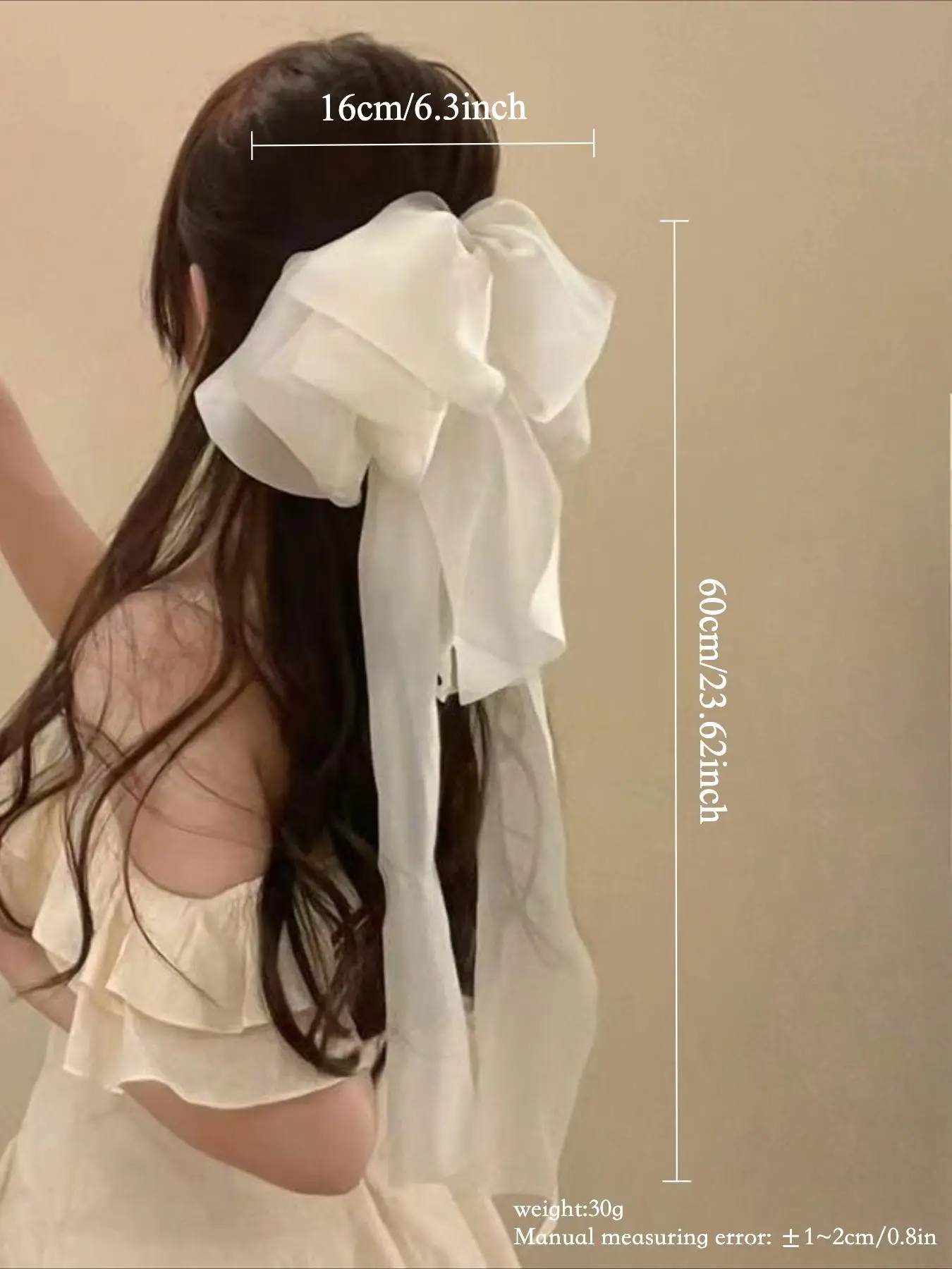 Elegant Long Ribbon Bow Hair Clip, Transparent Stiff Yarn Solid Color Hair Accessory, Butterfly Hair Accessory For Daily Wear