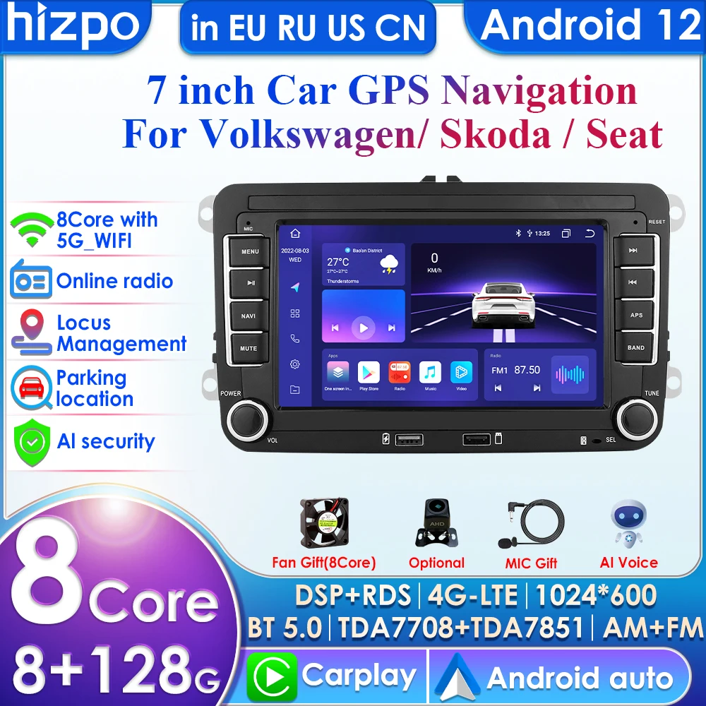 7862 2Din Radio samochodowe Android dla Volkswagen Golf 5 6 Polo Passat B6 B7 CC Skoda Jetta uniwersalne multimedialne Carplay WiFi nawigacja GPS