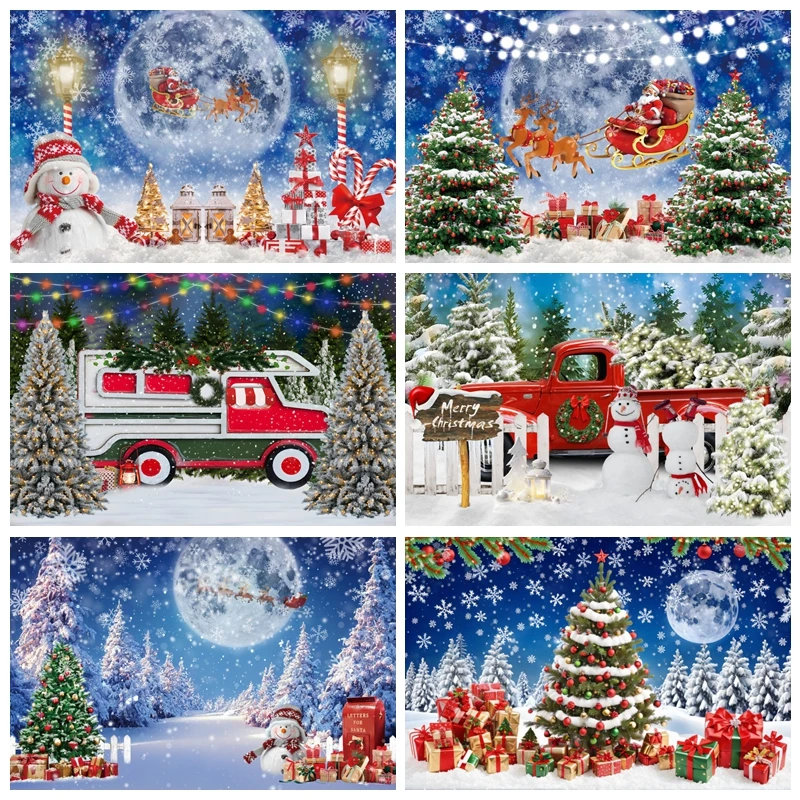 

Red Truck Christmas Backdrop Winter Snowy Forest Tree Photography Background Baby Shower Birthday Party Decor Photobooth Props