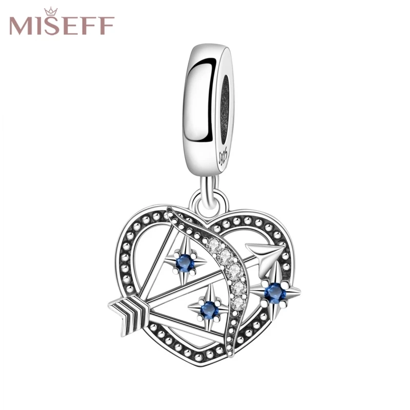 MISEFF 2025 Real 925 Sterling Silver Hollow out Heart Shape bow arrow pendant Charms Beads Original Bracelet DIY Jewelry Gifts