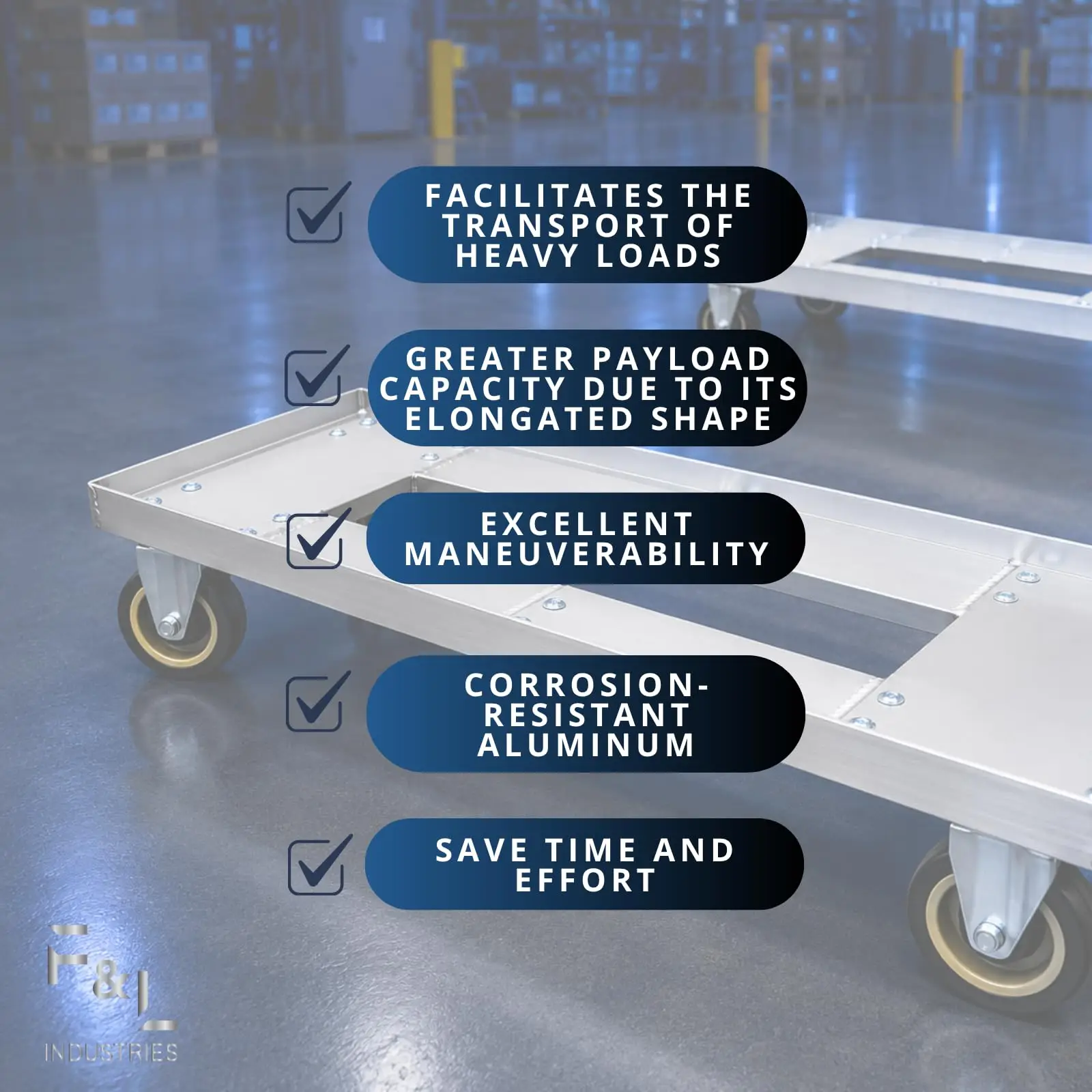 F&L Heavy Duty Aluminum Milk Crate Dolly with Casters, 14" x 28" Commercial Rolling Crate Cart, Heavy Duty Wheeled image 4