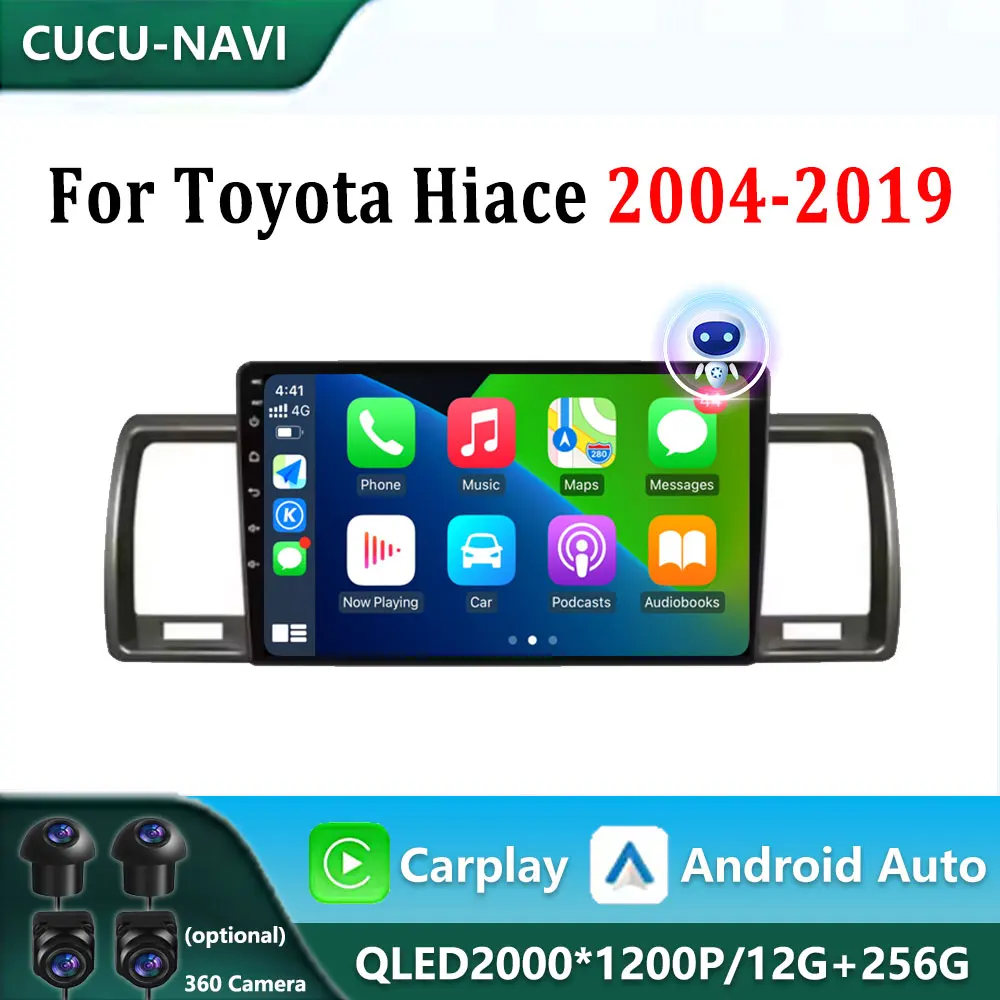 

9" Android 14 Carplay Auto For Toyota Hiace 2004-2019 Car Radio Multimedia Video Player Head Unit GPS Navigation Stereo