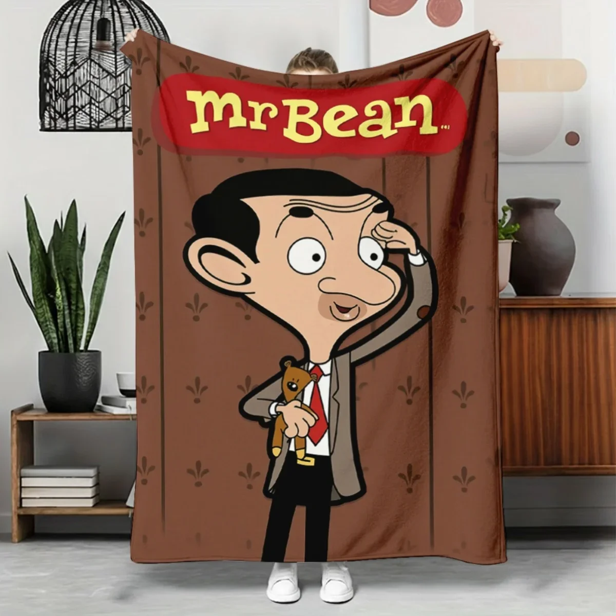 Custom 230GSM Heavyweight Mr. Bean Cartoon Print Flannel Blanket All-Season Soft Warmth For Home, Camping, Office & Travel Multi