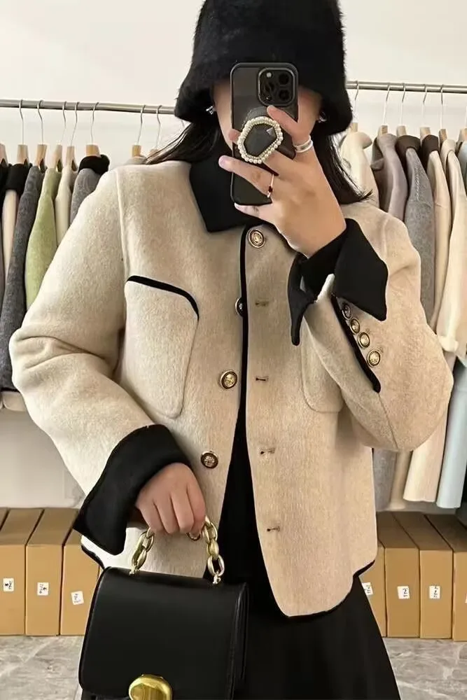 Tweed-Jacke für Damen, Winter-Steppjacke, Flauschig Warm, Überlange Silhouette, Schmal Geschnitten, Verdickt, Stehkragen, Dekorative Schleife, Tailliert