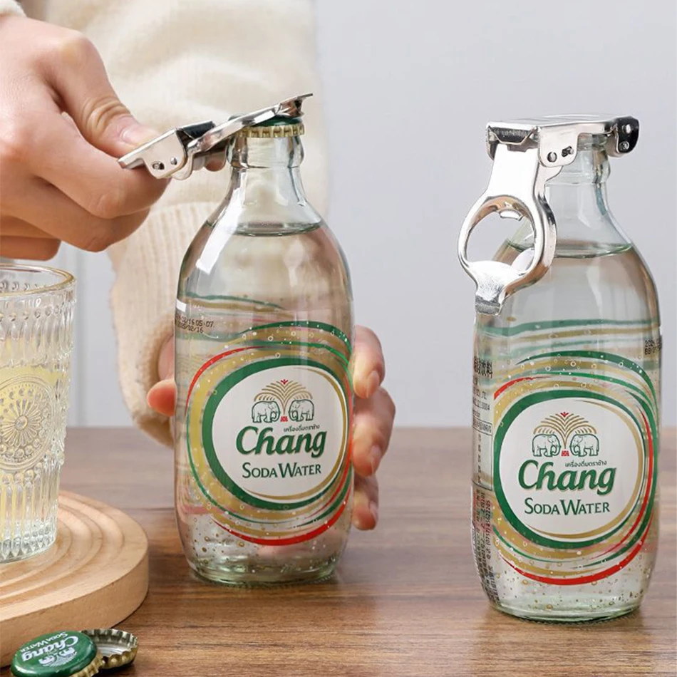 فتاحة زجاجات متعددة الوظائف مع غطاء محكم الغلق من الفولاذ المقاوم للصدأ موفرة للعمالة أداة فتح البيرة ملحقات المطبخ لشريط المنزل #2