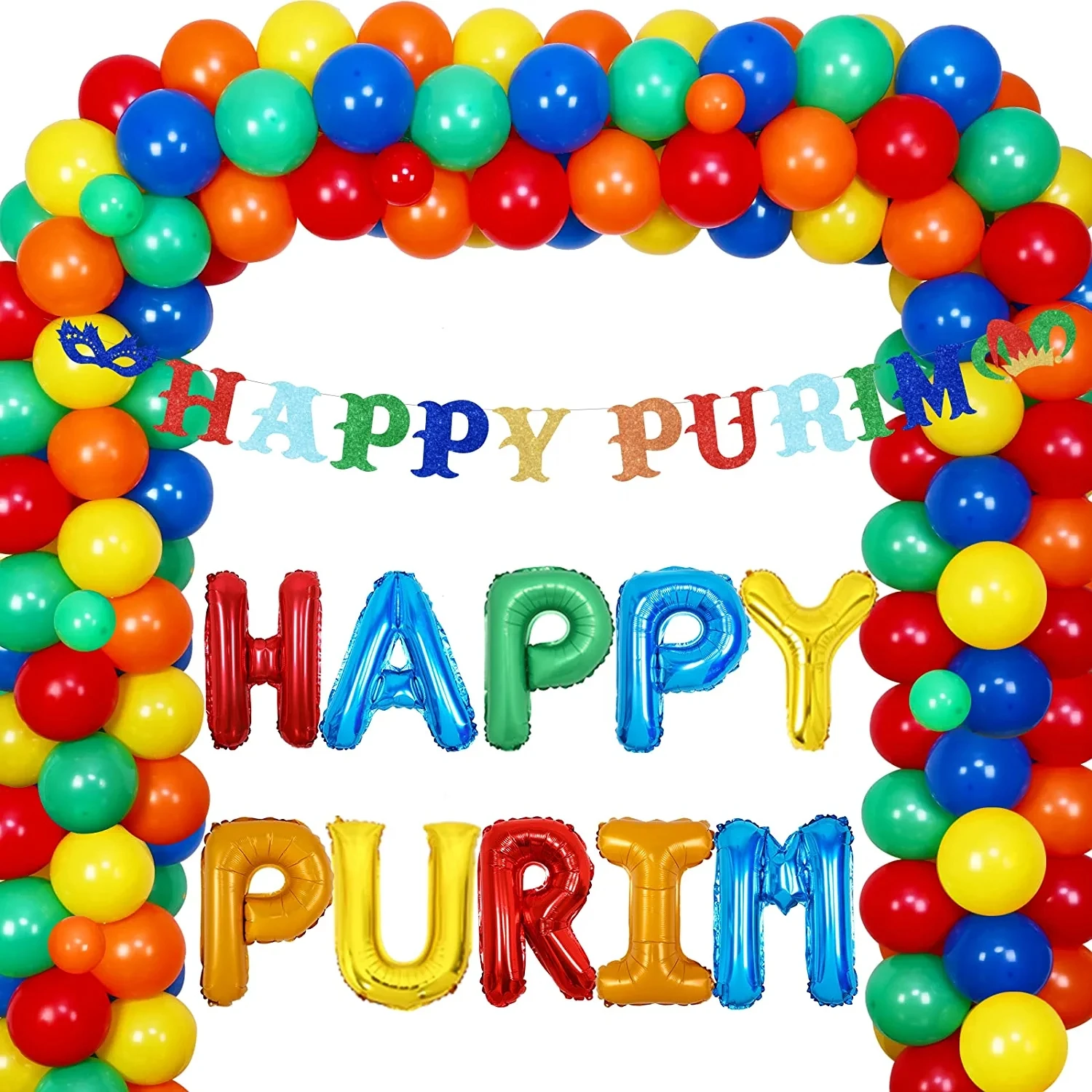 Sursurprise-Happy Purim Party Decorations, Colorful Balloon, Garland Kit, Jewish Holiday, Purim Decoration Supplies