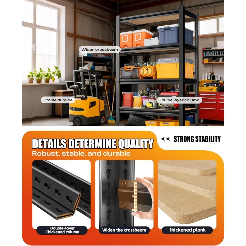 أرفف تخزين معدنية قابلة للتعديل من 5 طبقات شديدة التحمل للمنزل، وحدة رفوف جراج واسعة 45.6، سعة قوية 2500 رطل #6