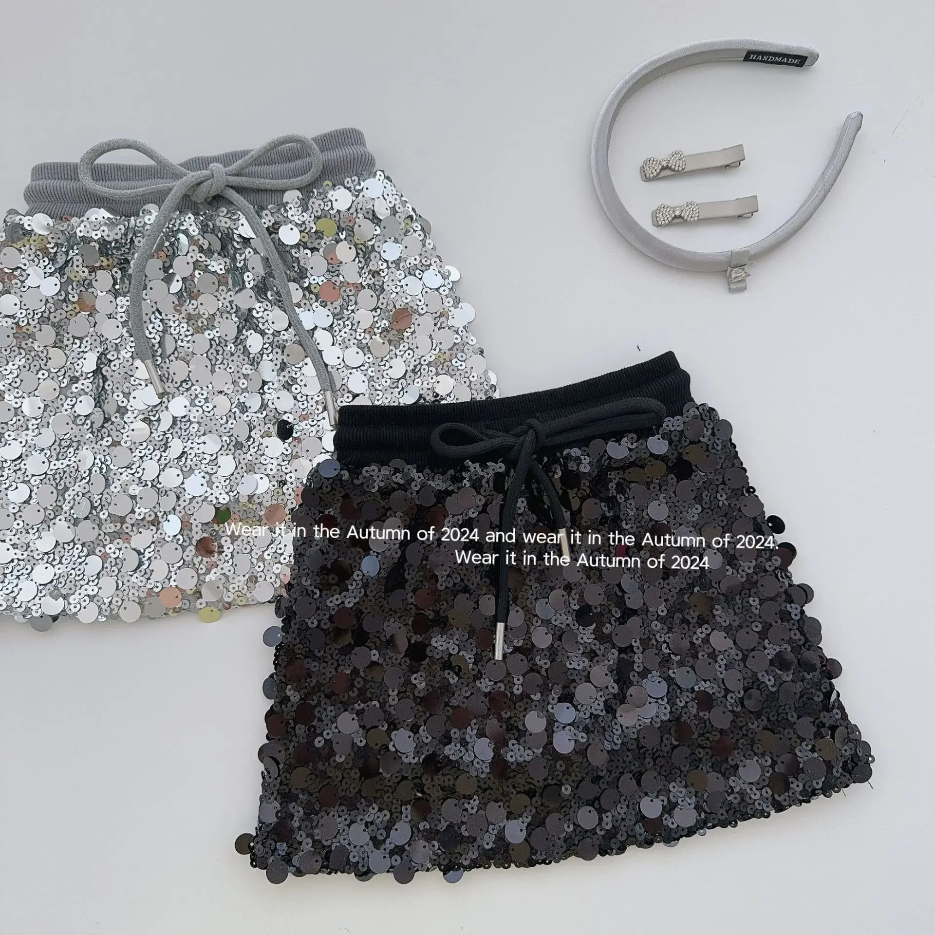 Girl Skirt 2024 Autumn New Children Skirt Girls Fashion Sequin Skirt Bling Short Korean Style Children Fashion Cool Culottes