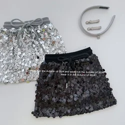 Girl Skirt 2024 Autumn New Children Skirt Girls Fashion Sequin Skirt Bling Short Korean Style Children Fashion Cool Culottes