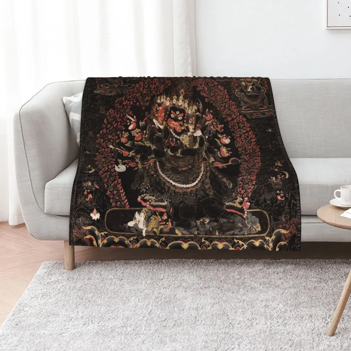 ماندالا 209 ماهاكالا البوذية حامي 4 وجه 16 الأيدي رمي بطانية الأرائك الزخرفية المصممين Retros الطفل البطانيات #1