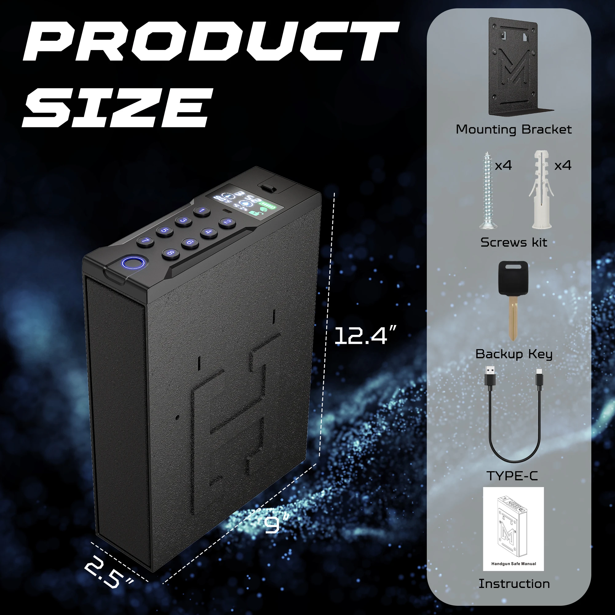 

Биометрический сейф для пистолета, сейф для настенного крепления 4, быстрый доступ и автоматическое скольжение для пистолета, для тумбочки, прикроватной тумбочки, автомобиля