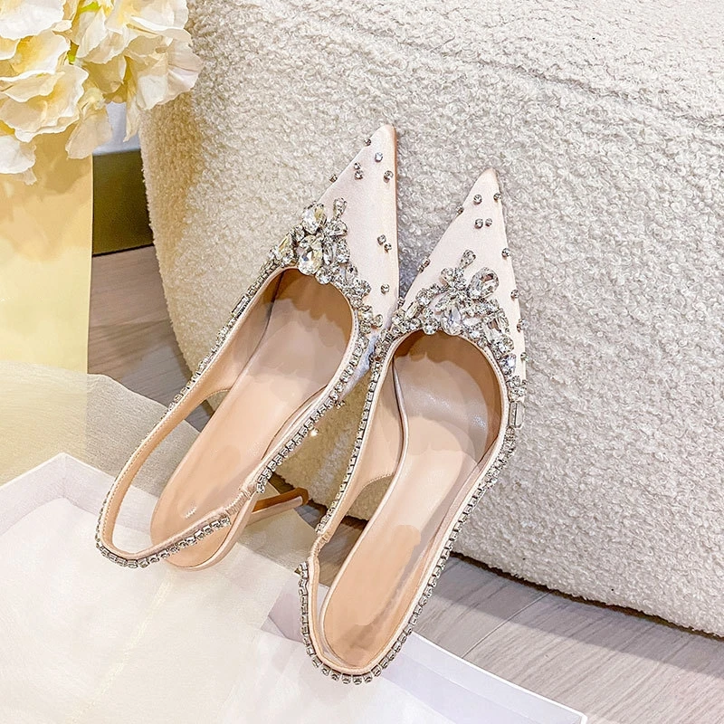 New Style Slingback Pumps: Pointed-Toe, Closed-Toe, Rhinestone-Embellished  Ideal for Banquets and Weddings