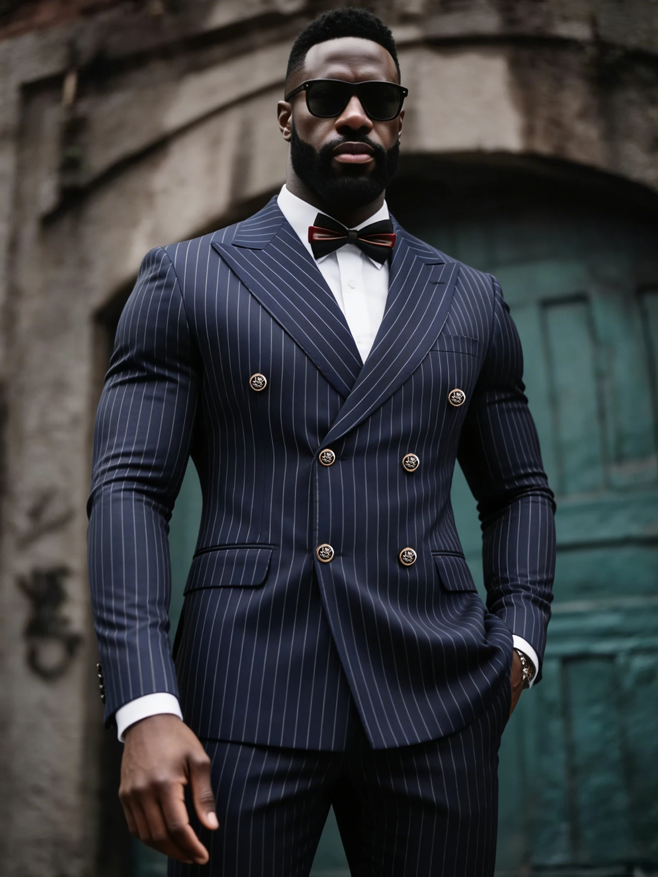 

Men's 2 Piece Double Breasted Suit Pinstripe Peak Lapel Formal Business Blazer Jacket & Pants Set for Wedding, Party, Meeting