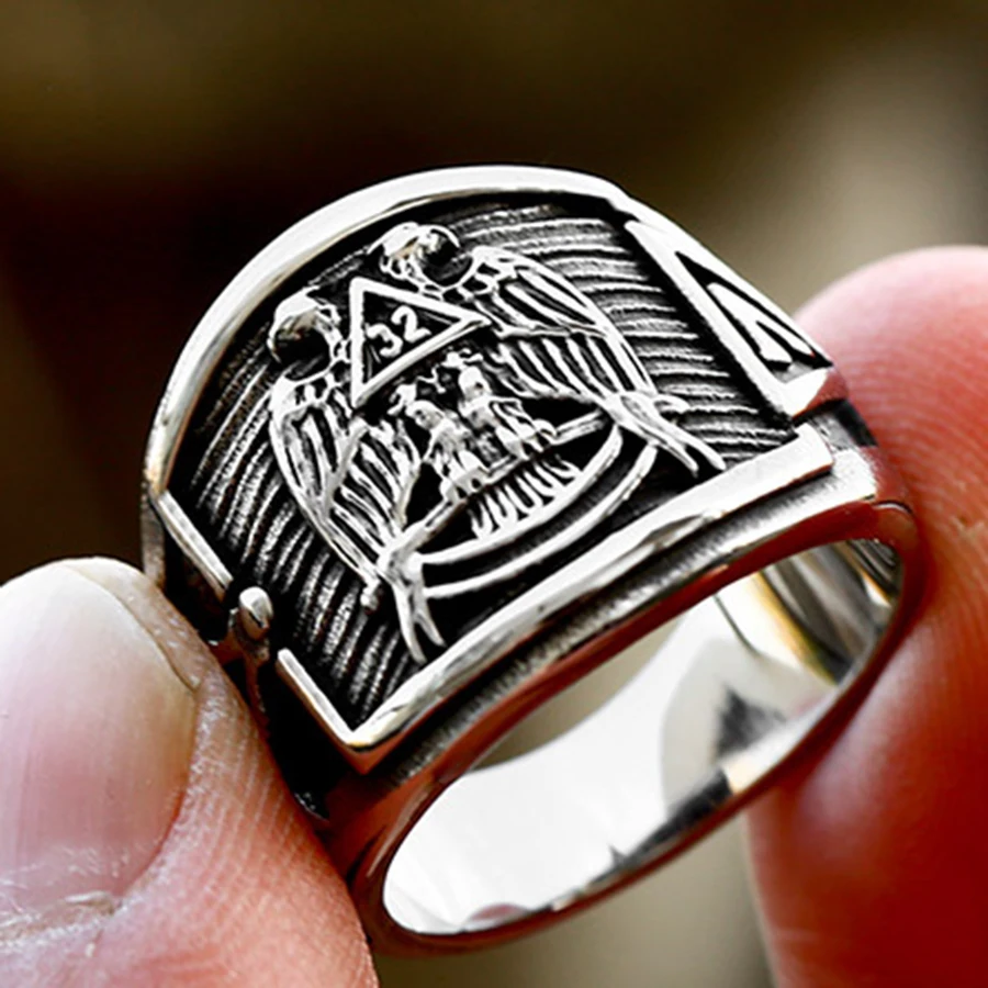 Mens 316 stainless steel 32 degree Scottish Rite Freemason masonic ring eagle wings 32nd degree rings