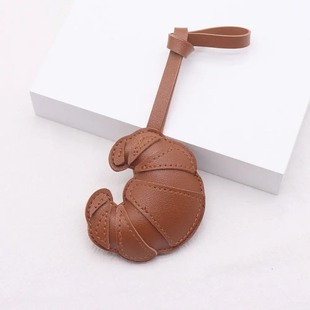 

Trendy PU Leather Croissant Keychain Car Keyring Cartoon PU Leather Hanger Fashion Bag Pendant Men