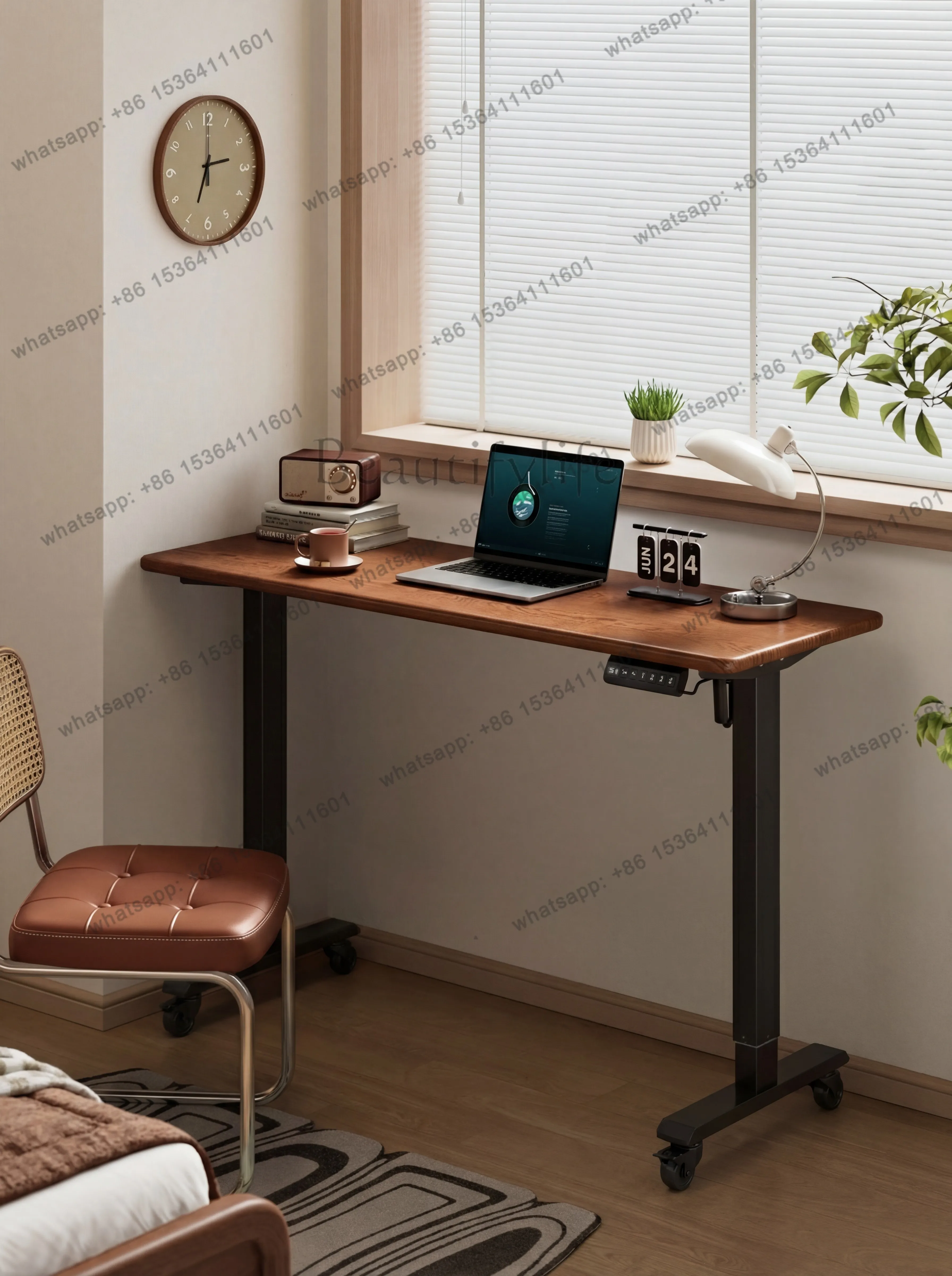 HJ Solid wood laptop electric lifting table small strip narrow