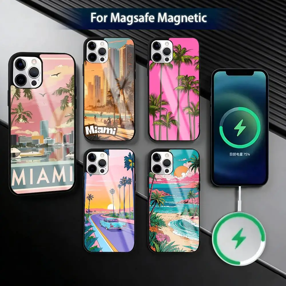 

F-Florida Miami Phone Case For iPhone17,16,15,14,13,12,11 Plus,Pro Magnetic with Magsafe Wireless Charging