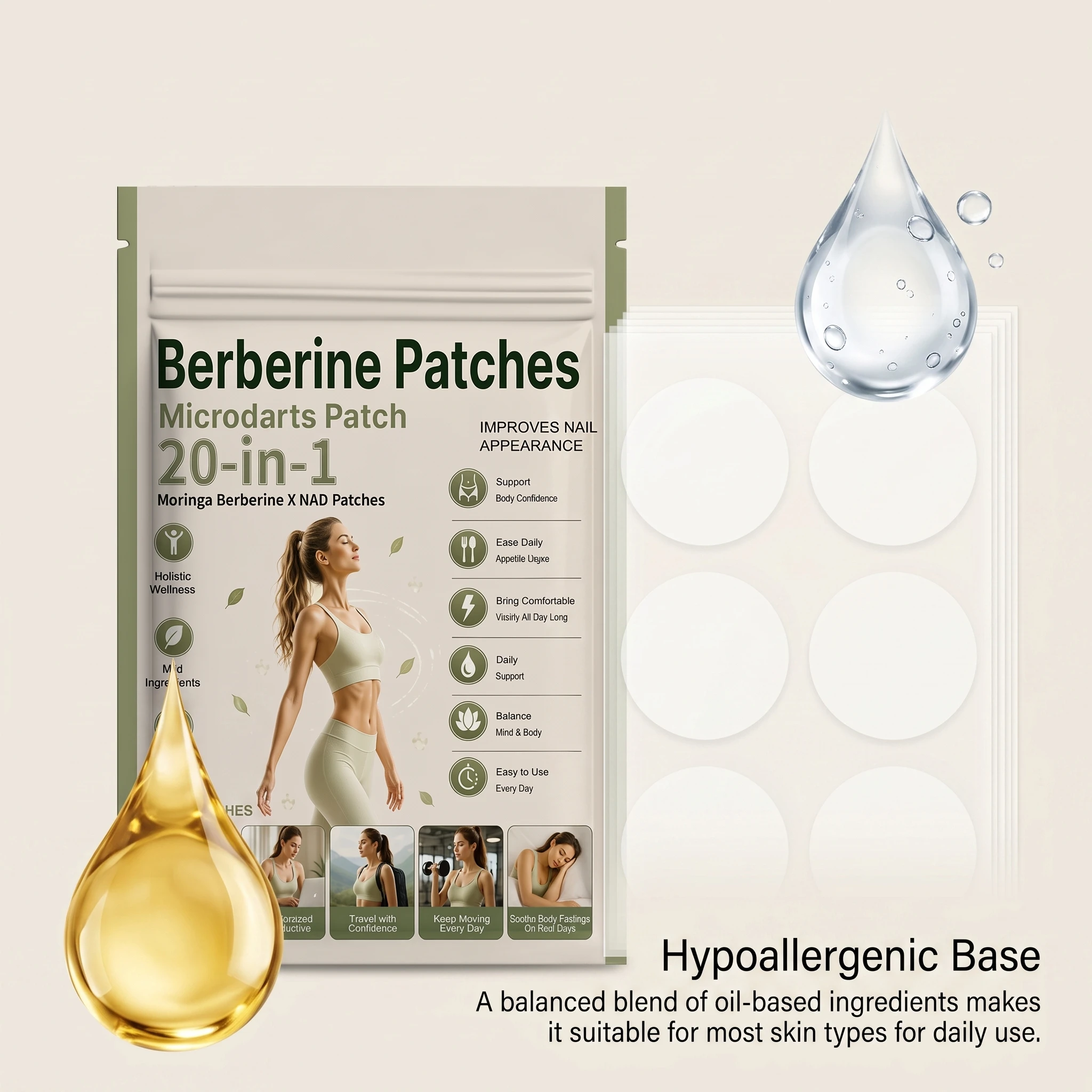 Berberine Transdermal Patches, Ultra‑Thin Soft Breathable,Hypoallergenic Lightweight Patches for Hassle‑Free Daily Wellness Care