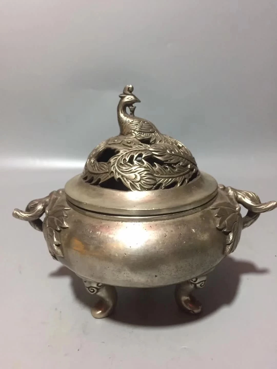 

Chinese White Bronze Sculpture God Beast Phoenix Incense Burner Censer Household Decoration Animal Statue Gift