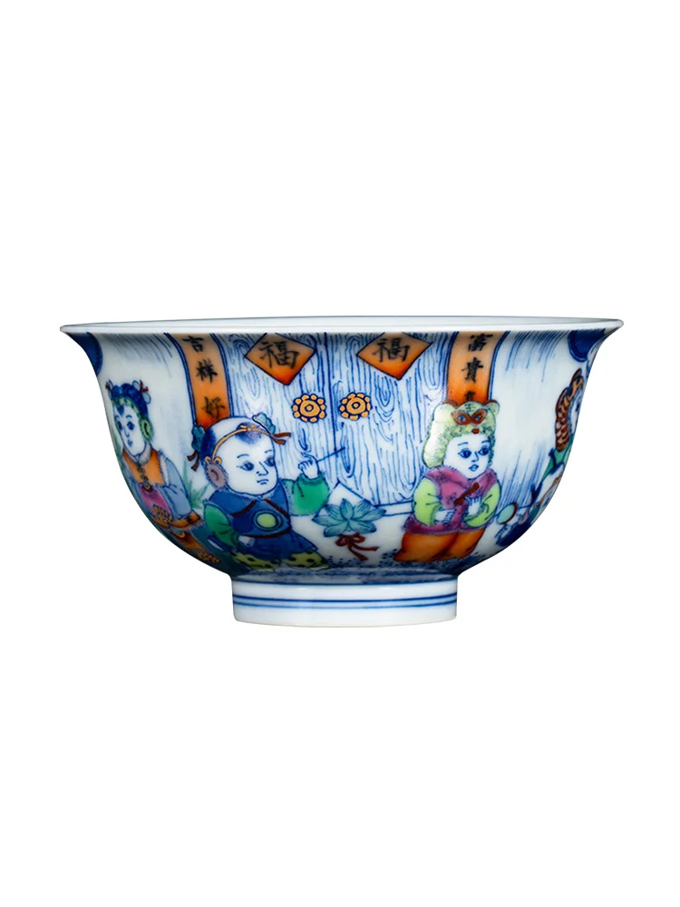 Zhongjia Kiln Ceramic Tea Cup Jingdezhen Chaiyao Blue And White Doucai Hand-painted Fun Children's Personal Kung Fu