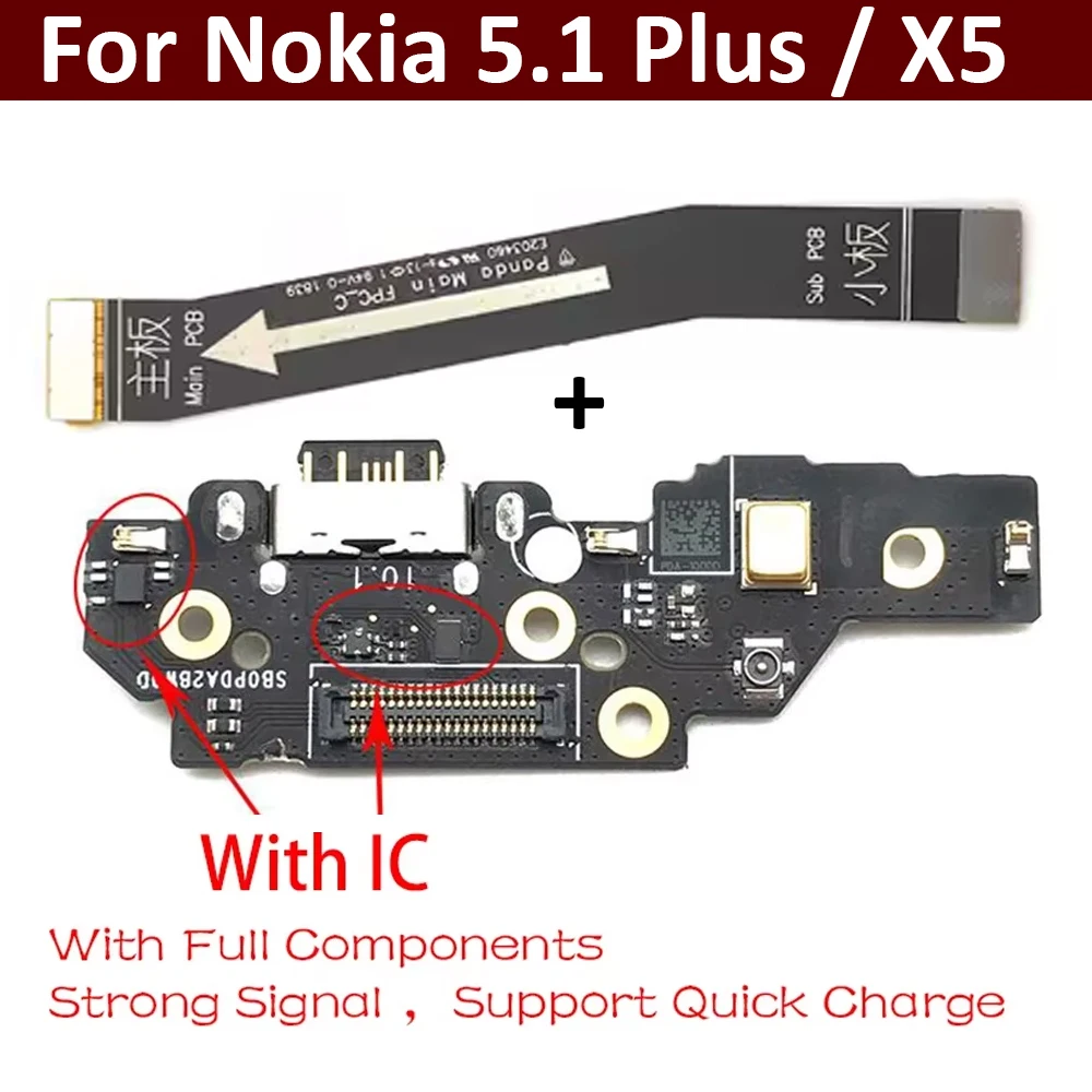 

Новый для Nokia 5,1 Plus/X5 USB-порт для зарядки, разъем для док-станции, зарядка, основная плата, гибкий кабель
