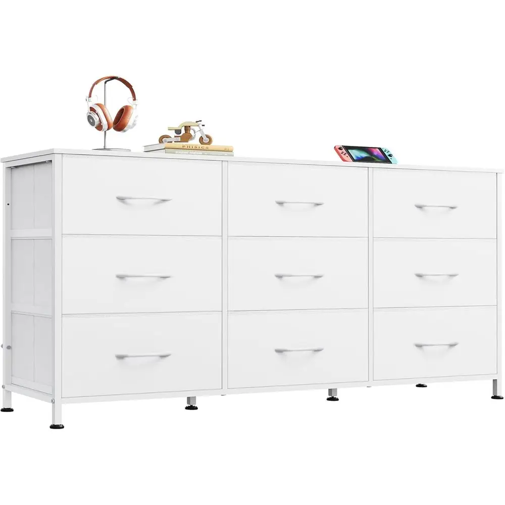 

47''W Drer or Bedroom, White Drer TV Stand or 45, 50, 55 inch TV, Wide Chest o Ders with 9 Der, Large Entertainment Center, abri
