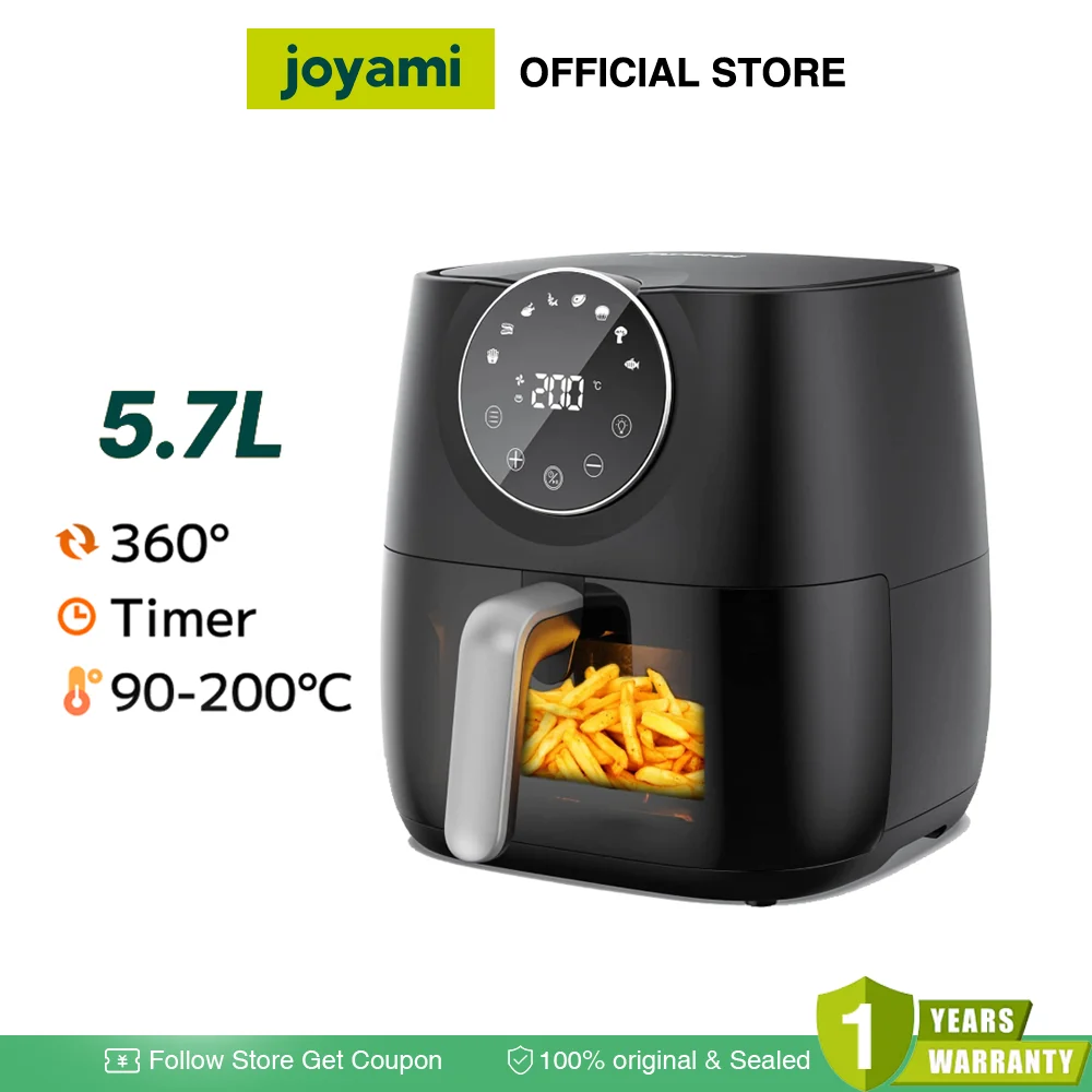 Joyami 5.7l Visuele Lucht Friteuse 360 ° Volledige Circulatie Digitaal Scherm/Knop Controle/1700W/60Min Timer Diepe Oven