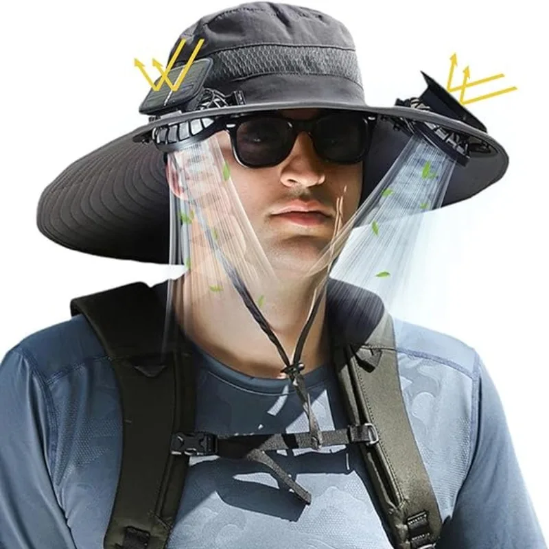 

Men's Wide Edge Solar Fan Outdoor Fishing Cap USB and Solar Fan HatFan Cap Solar UPF 50