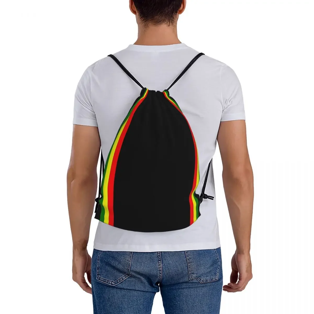 Rasta Stripe Rasta Color Pattern Backpack Portable Drawstring Bags Drawstring Bundle Pocket Sundries Bag BookBag For Man Woman