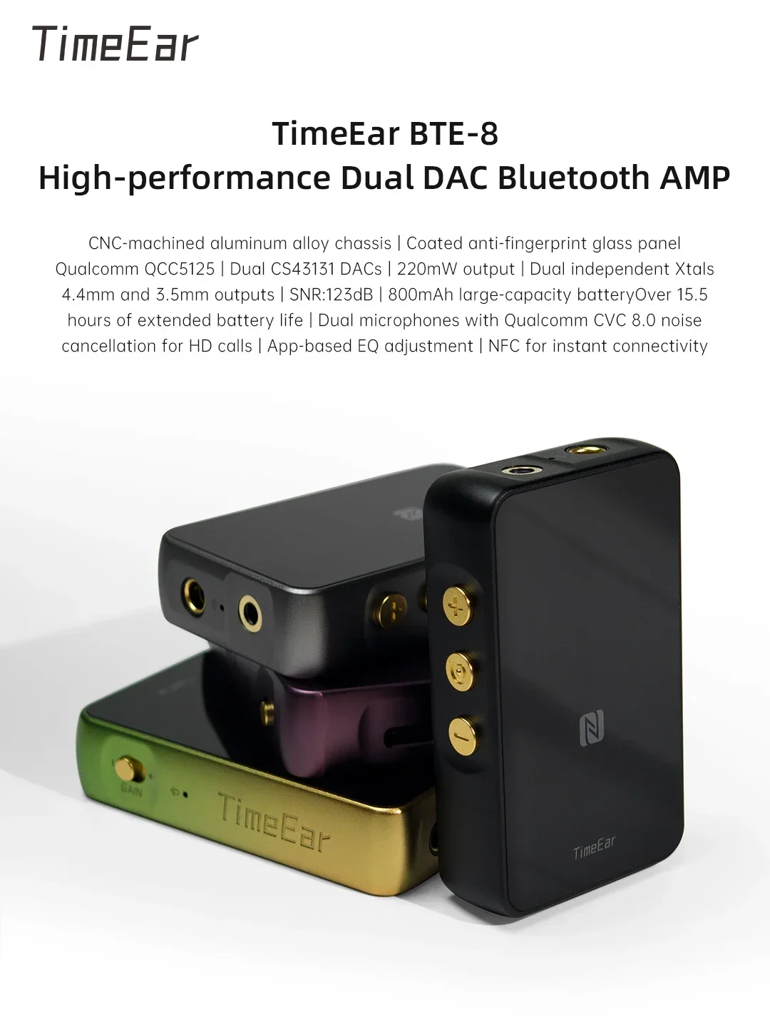 TimeEar BTE-8 Bluetooth HIFI Headphone Amplifier Mini DAC AMPDual CS43131 Headphone Power Amplifier Portable Customize For Music