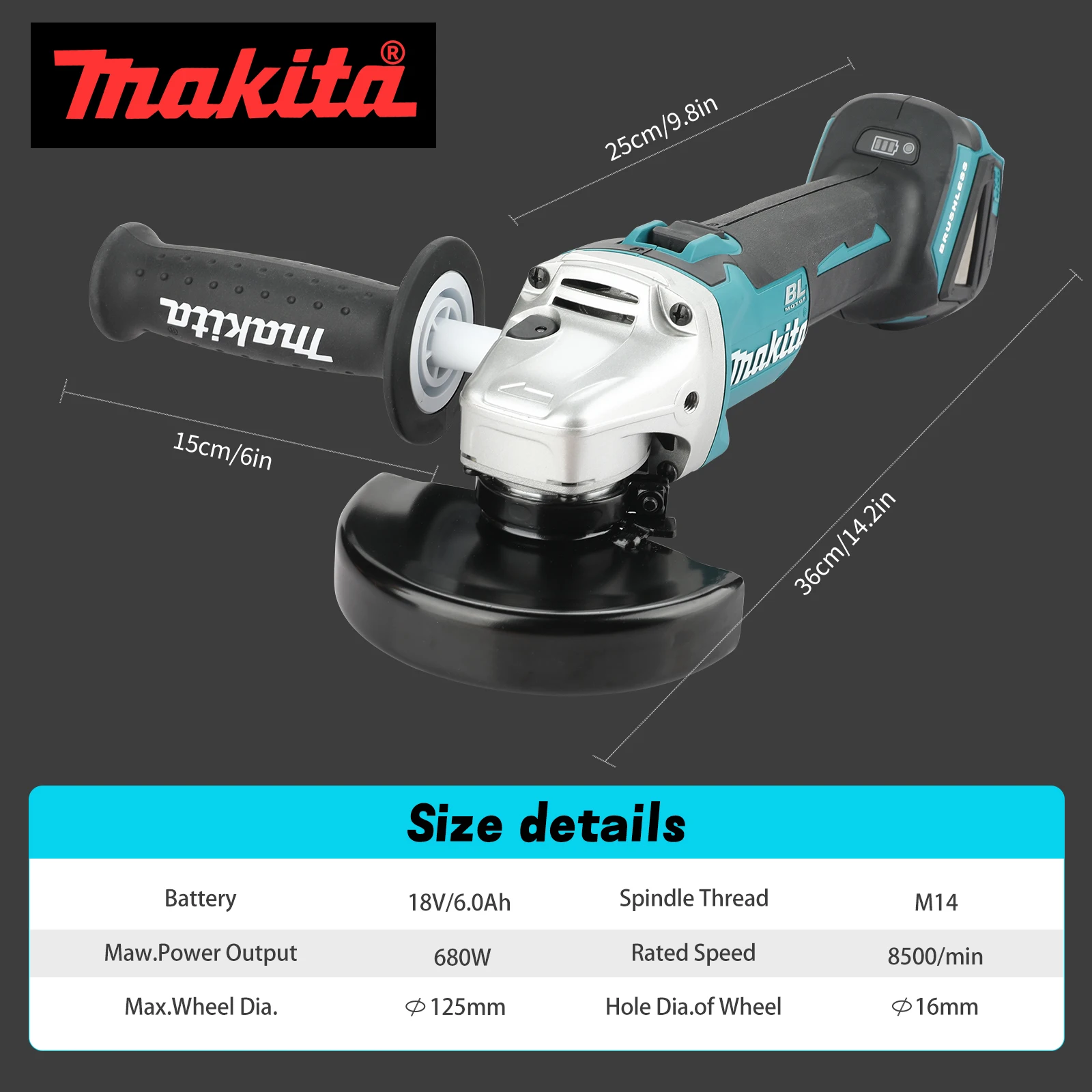 meuleuse-d'angle-sans-balais-makita-18v-dga504-outil-de-decoupe-4-1-2''-5''-avec-disque-de-125-mm-batterie-60-ah-pour-le-meulage-et-la-decoupe-intensifs