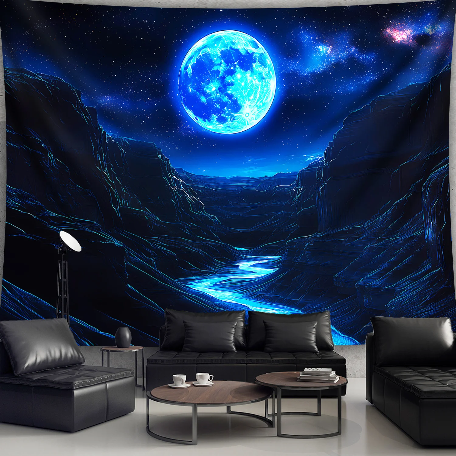 [Dark Night Sky Tapestry] 1pc Ultra Large Dark Night Sky Moon & Stars Tapestry - Retro Celestial Landscape Wall Art with Mountai