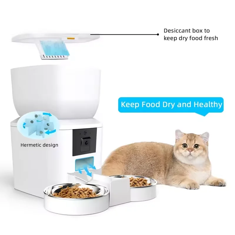 8L Automatic Cat Feeder With 1080p Camera Video WiFi Cat Food Dispenser Pet Smart Voice Recorder Remote Control Pet Auto Feeder