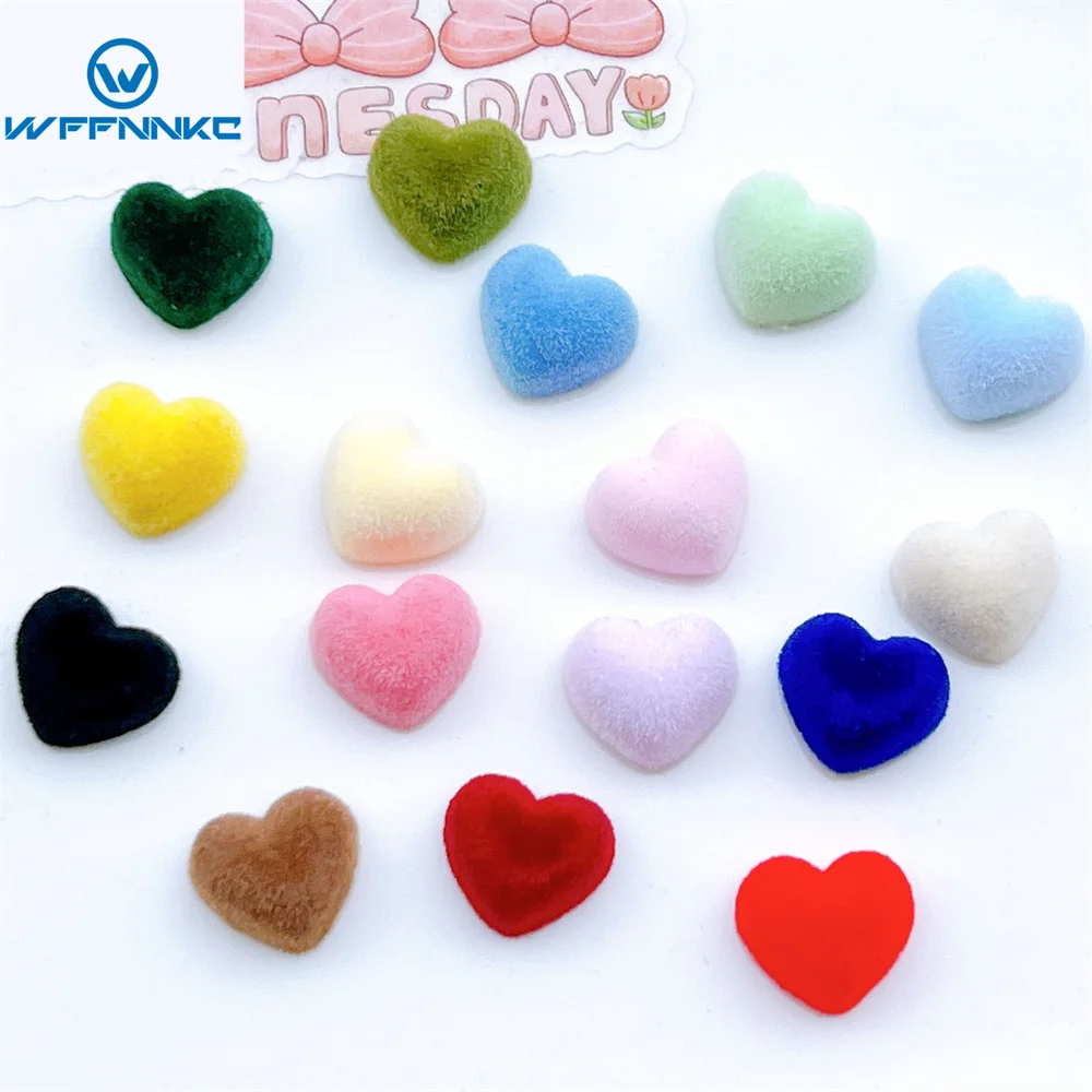 WFFNNKC 20-30Pcs Colorful Flocking Love Heart Flat Back Resin Cabochon Ornament DIY Water Cup Shoe Buckle Jewelry Hair Accessory