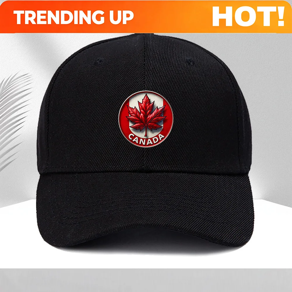 A Canadian Maple Leaf Patterned Adjustable Baseball Cap Made of Lightweight Polyester with Printed Design, Suitable for Outdoor
