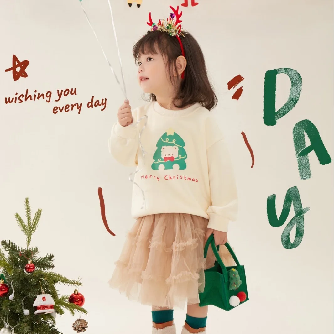 Christmas girl plush hoodie with thickened one piece plush insulation cartoon jacket, baby bottom sweater