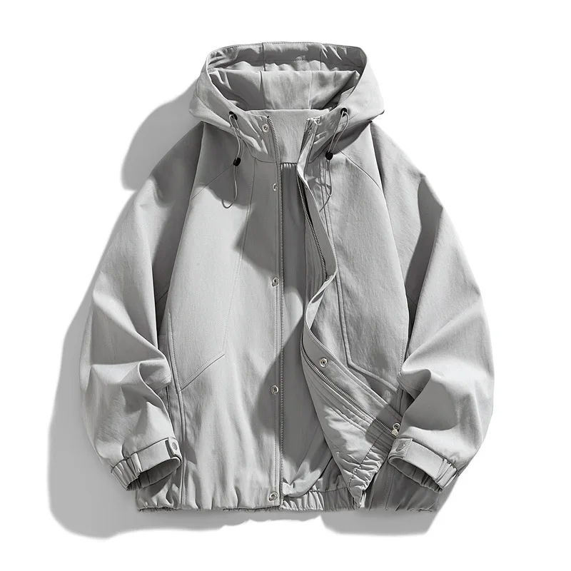 Men Jacket Spring Thin Loose Casual Simple Solid Color Male Windbreaker Long Sleeve Pocket Outdoor Windproof Man Outerwear