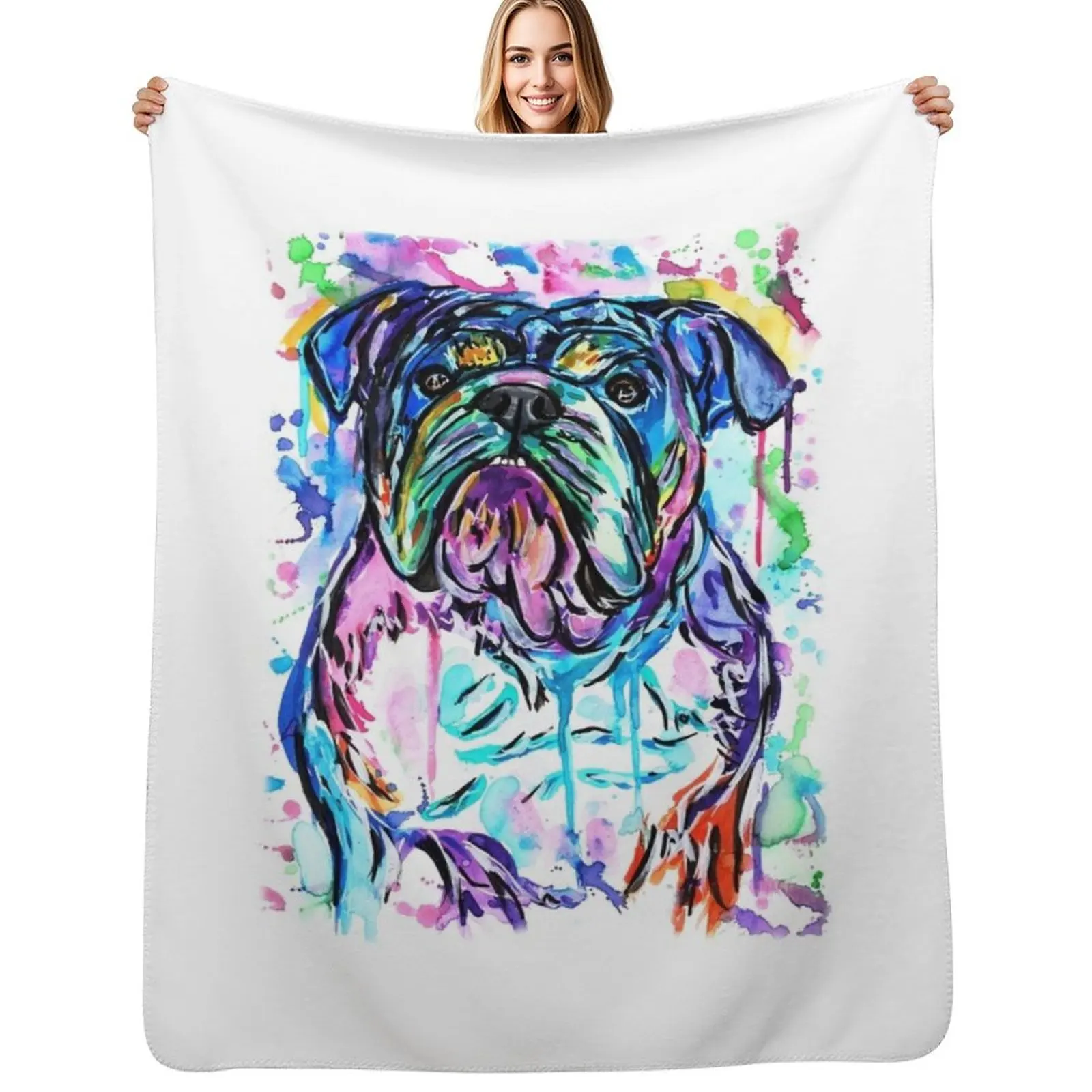 Watercolour Bulldog Throw Blanket Hair Sofas Cute Plaid Single Luxury Designer Picnic Blankets