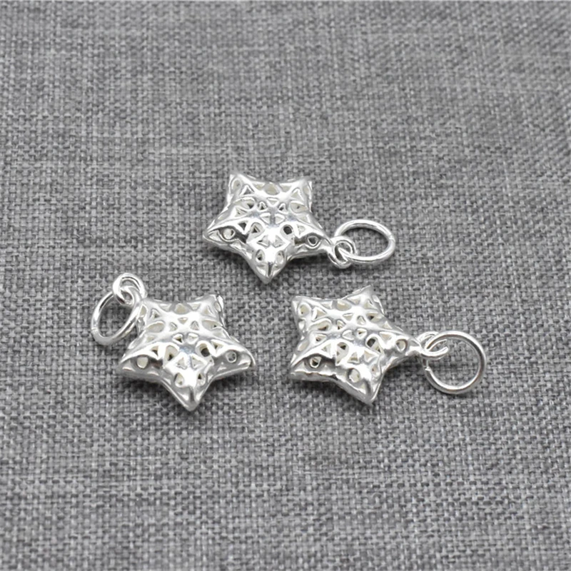 2 Pieces Hollow Star Charms Double Sided in 925 Sterling Silver for Bracelet Necklace and Earring Making